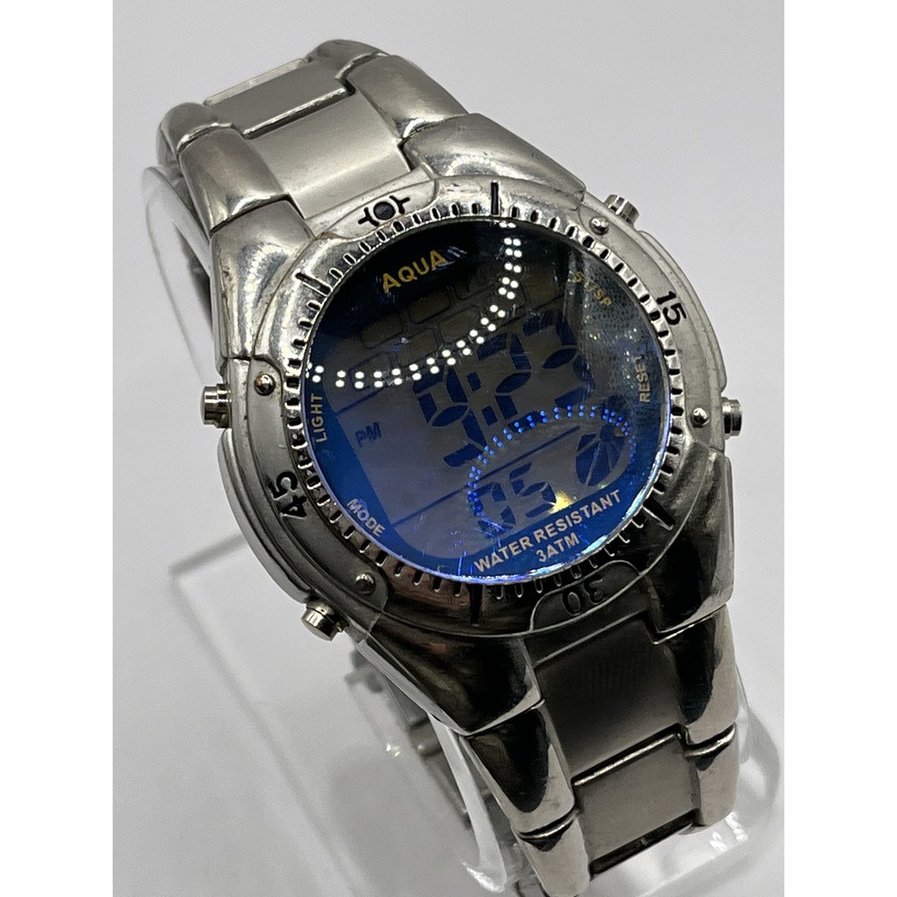 Aqua‎ Men's Digital  Watch Water Resistance 30M Blue Dial- New Battery